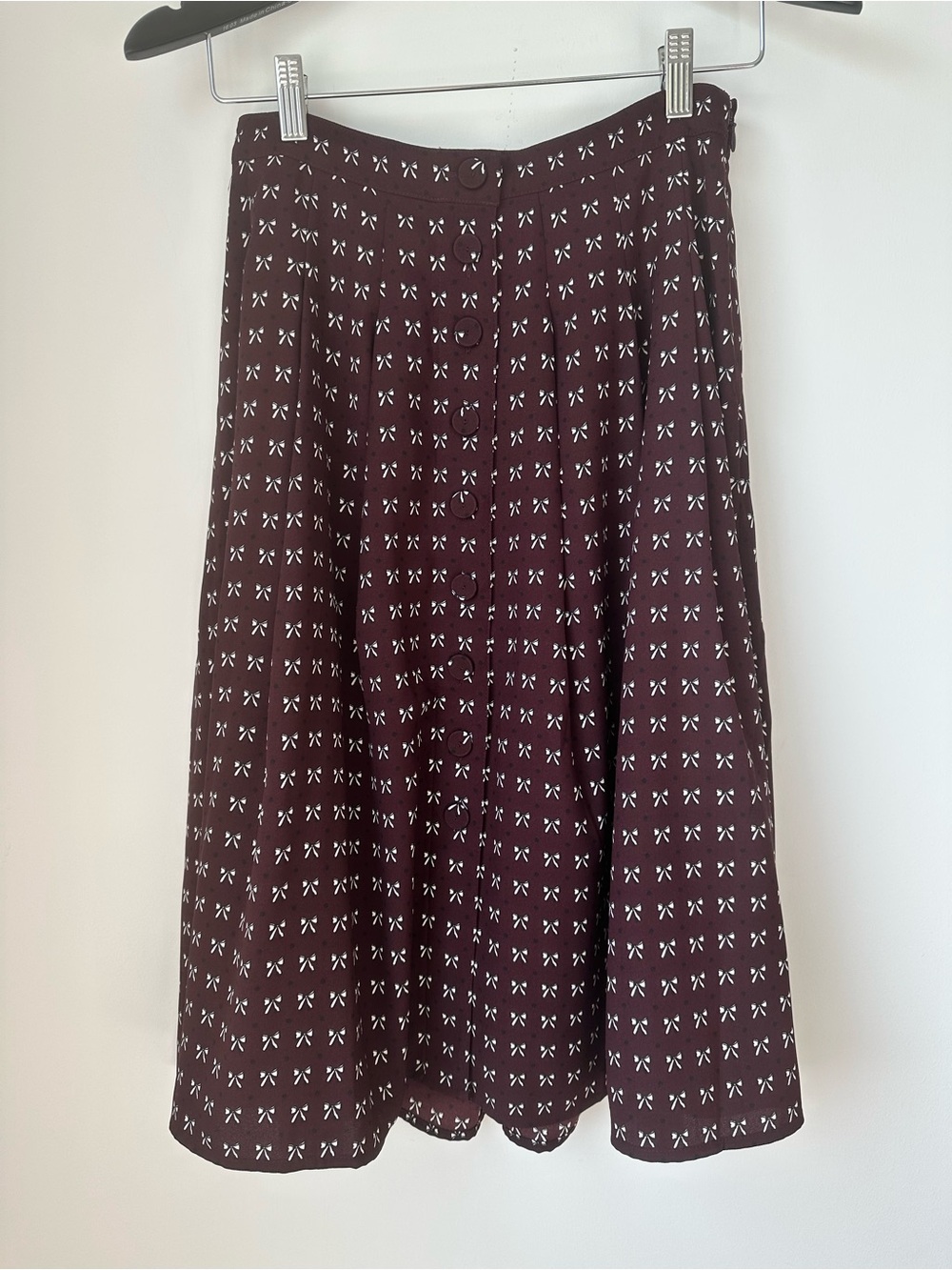 Talbots Burgundy Dotty Bows Midi Skirt